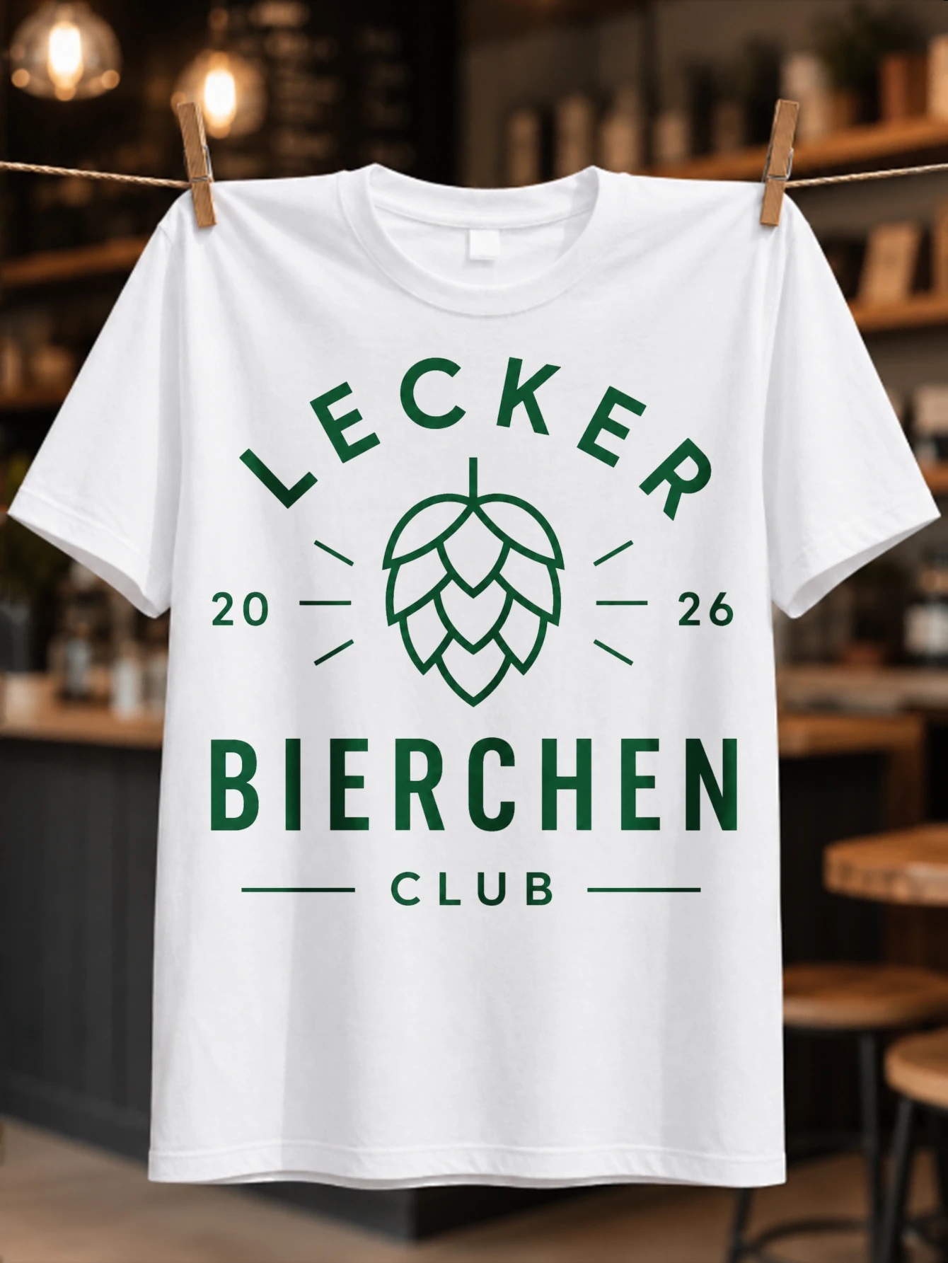 Lecker Bierchen Club 2026 minimal green hop outline with crisp lettering and a clean balanced club   Unisex All T-Shirt