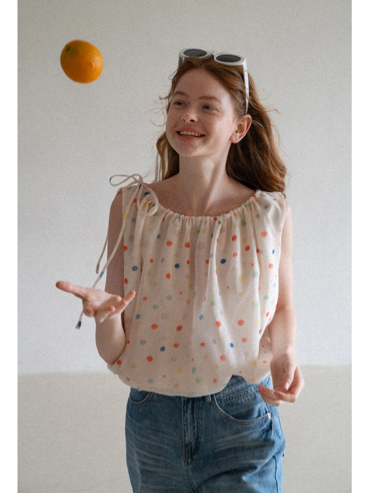 

Жилет в горошек, милый повседневный утягивающий топ EGGKA, женская майка из полиэфирного волокна, свободный крой, ort Sle