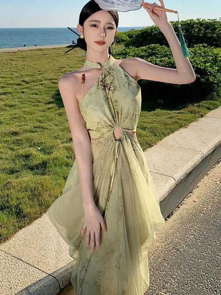 chinese flowy dress Chinese Style Retro Hanfu Dress Chiffon Maxi Dress Female