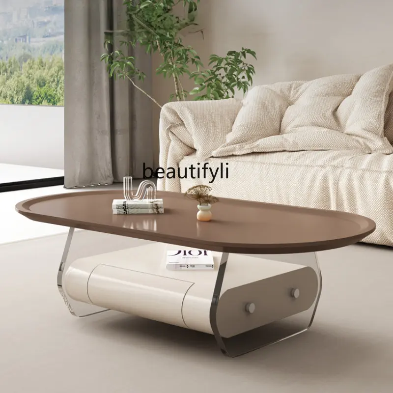 

yj Acrylic Tea Table Modern Minimalist Cream Style Living Room Quiet Style Light Luxury Tea Table