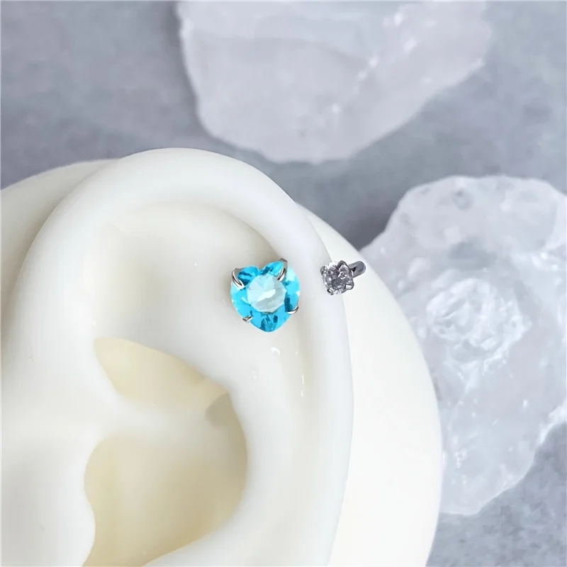 1pcs Stainless Steel Heart-shaped Zirconium C-bar Horseshoe Ring Ear Bone Stud Lip Stud Piercing Ornament for Daily Wear