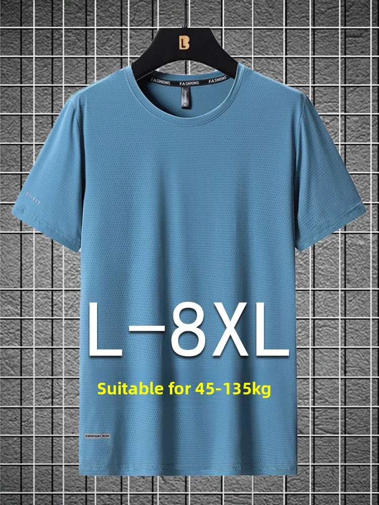 

plus Size Ice Silk T-irt Men Summer Thin Loose Elastic Qui Dry Sport Sweatirt ort Sve Top for Teenagers And Adults