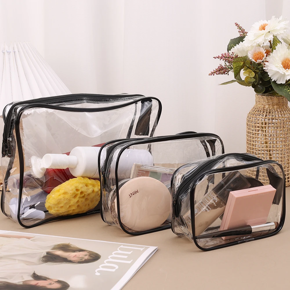 Minimalist Transparent Makeup Bag PVC Waterproof Cosmetic Storage Case Travel Make Up Organizer Pouch Bath Toiletry Wash Bag