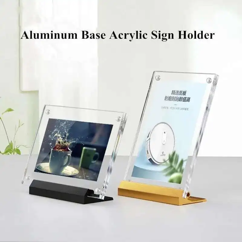 Aluminum Base Magnetic Mini Acrylic Sign Holder Display Stand Menu Paper Holder Table Price Label Card Tags 75x55mm 90x60mm