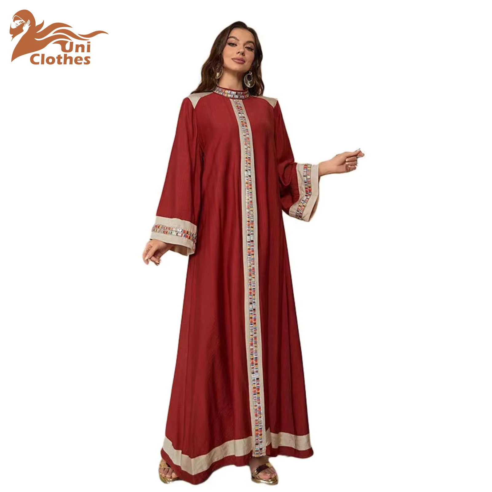 UNI Ramadan Muslimischen Kleid Eid Diamanten Luxus Dubai Abaya Türkei Kaftan Frauen Islam Jalabiya Kaftan Marocain Femme Vestidos