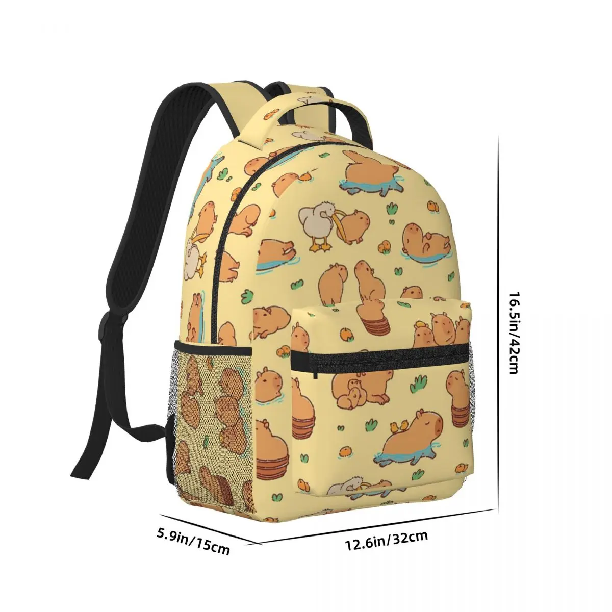 Capybara Cute Seamless Pattern, Yellow Background For Girls Boys Large Capacity Student Backpack Lightweight Backpack 17in