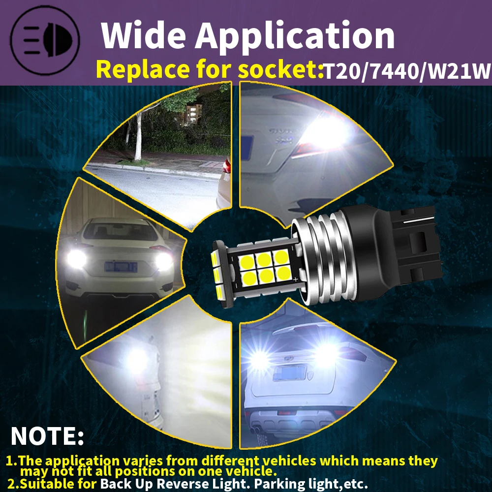 2pcs T20 W21W 7440 LED Canbus Reverse Light 7505 Backup Bulb For Toyota Camry V2 Corolla E11 MR2 iQ Prius W3 Plus W4 Yaris P15 view 4