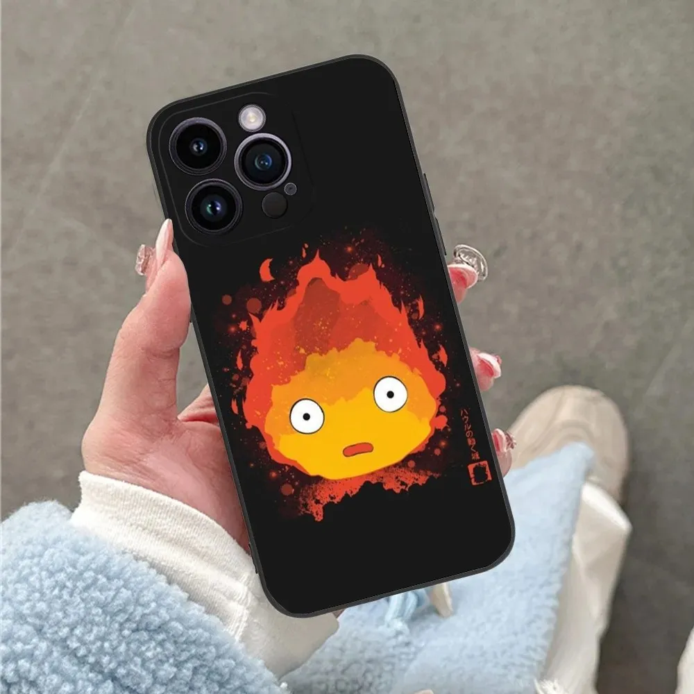 Cute Fire C- Calcifer  Phone Case For iPhone 16,15,14,13,12,11,Plus,Pro Max,XS,X,XR,SE,Mini,8,7 Soft Silicone Black Cover