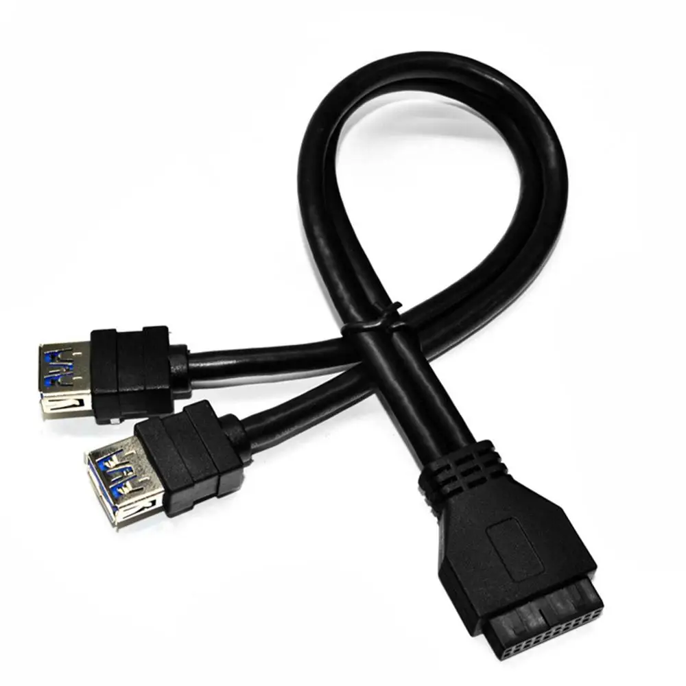 30cm/60cm/80cm Front Panel Cable Line USB Adapter 20Pin to 2 Port USB 3.0 with Fixed Foot for PC Desktop Computer Case Chassis