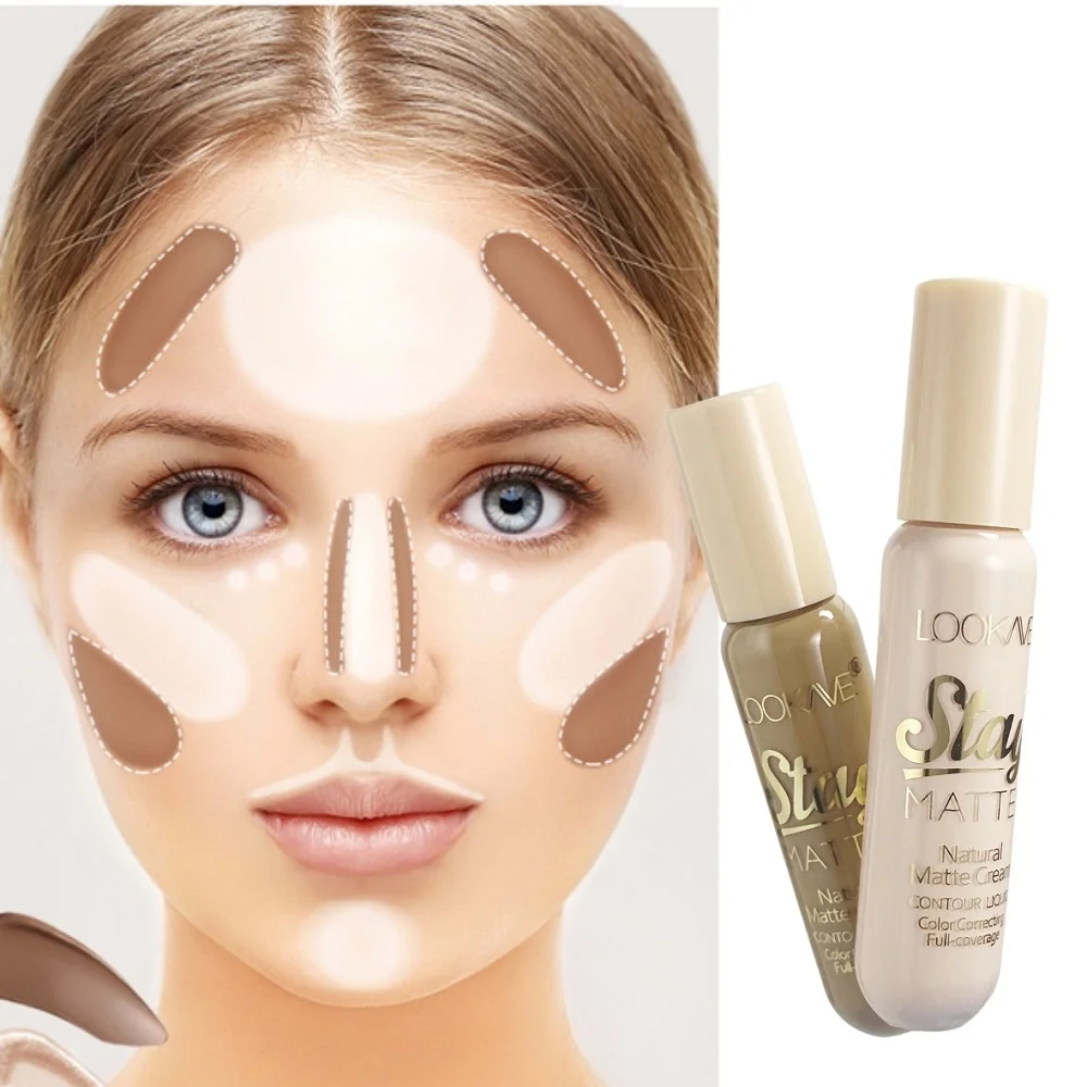 2 pz/lotto fondotinta viso contorno crema correttore opaco impermeabile evidenziatore liquido Bronzer Contouring trucco cosmetico