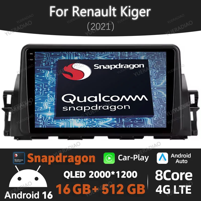 Android 16 Car Radio For Renault Kiger 2021 Stereo BT 4G LTE 5G WIFI Qualcomm 2DIN GPS Wireless Carplay Auto DSP Multimedia