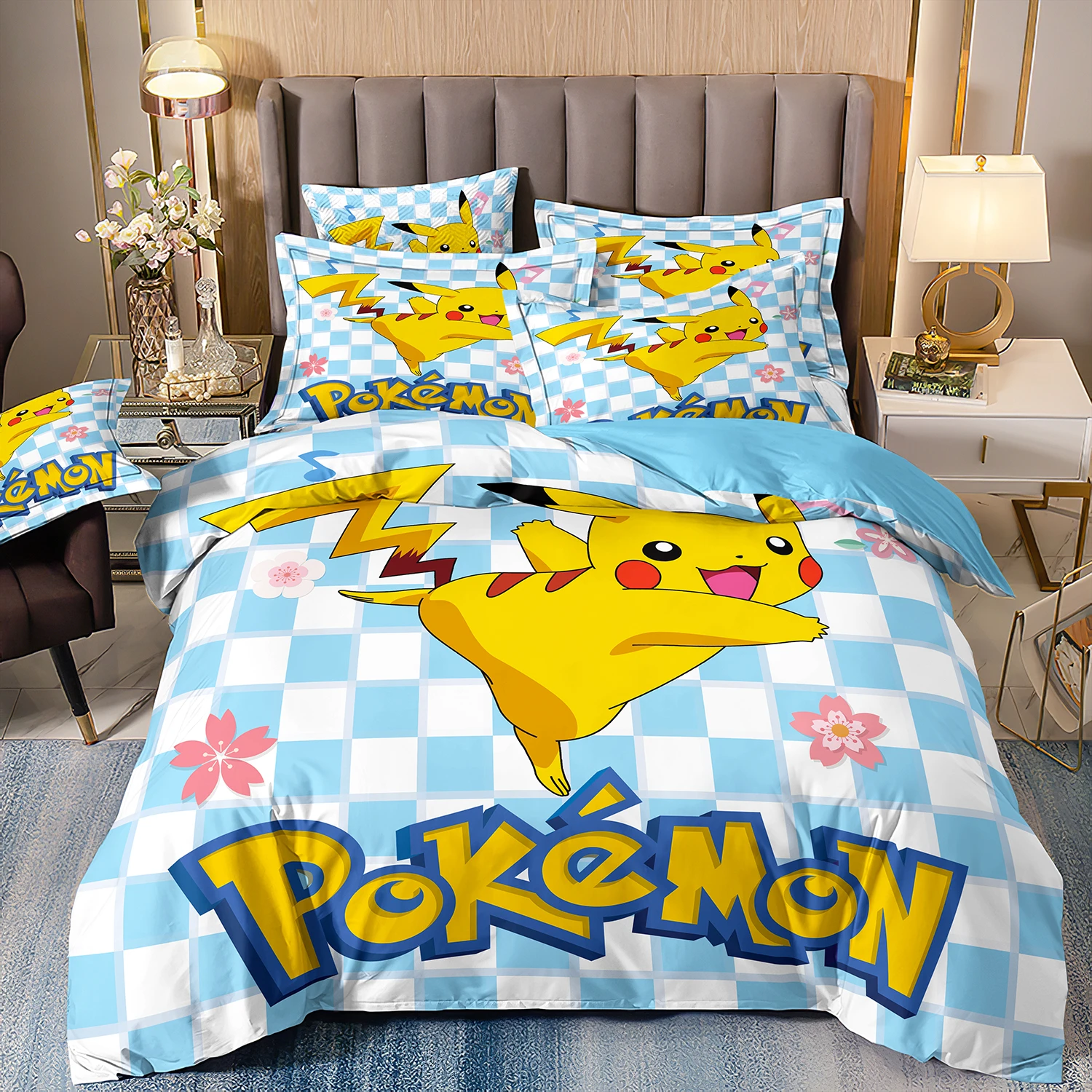 Pokemon Bedding Sets for Children's Set Room Decoration,Japanese Anime Pikachu Quilt Cover,Multiple sizes With pillowcase