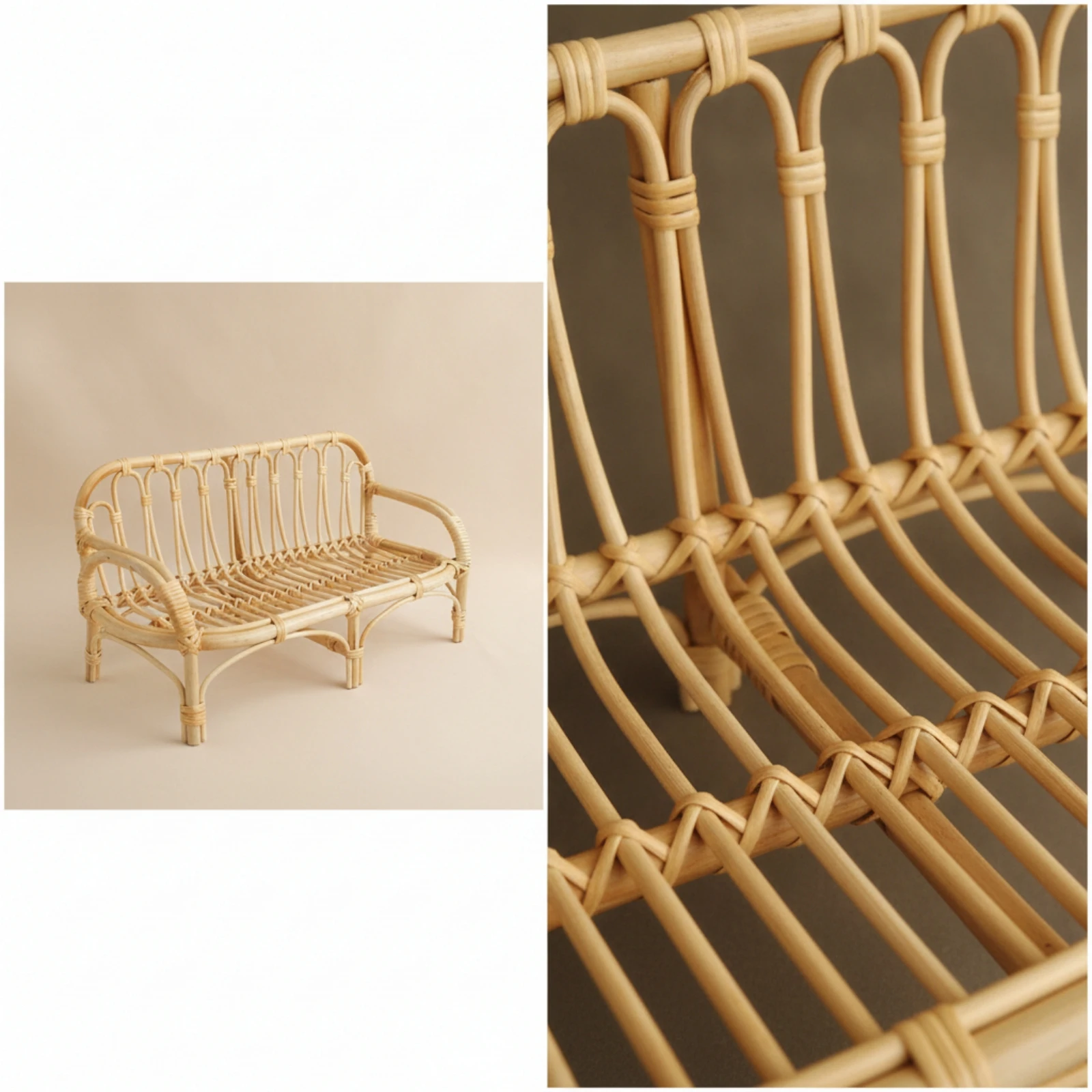 Photography Prop Rustic Rattan Bench Furniture Vintage for Photographers, Baby Portraits, Photo Shoots view 5