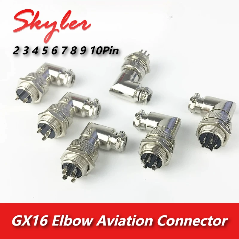 Elbow GX16 Aviation Plug Socket Connector 90 Degree Angle 2Pin 3Pin 4Pin 5Pin 6/7/8/9/10 Pin Right Angle M16 Male Female Adapter