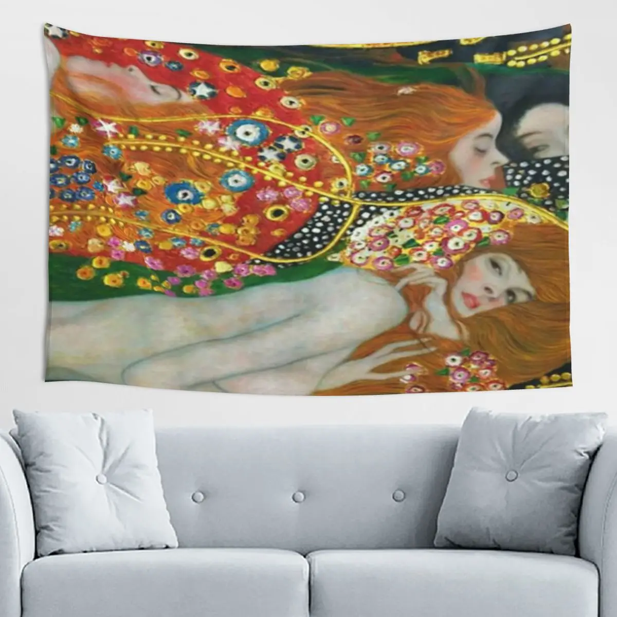 Gustav Klimt Wasser-Schlangen II Berg-Wandteppich Retro Blumenmuster Gewebter Wandteppich Gewebter Stoff