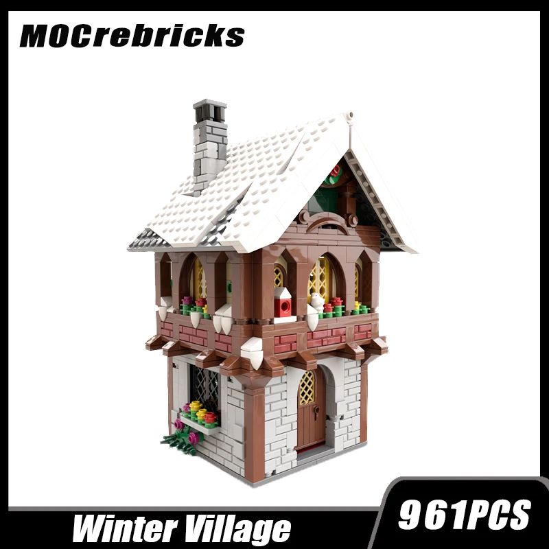 Cidade ruas vilas inverno vilas rurais blocos de construção moc cenas casas de neve arquitetura modular tijolos brinquedo de natal do miúdo