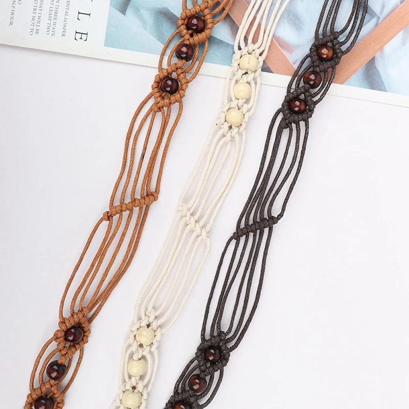 女性のボヘミアン織りウエストチェーン、シンプルなヴィンテージタッセルウエストバンド、多用途のファッション、ドレスデコレーションアクセサリー、女の子へのギフト