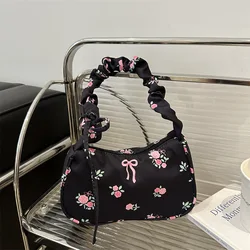 Gentle and Sweet Flower Canvas Bag for Women 2025 New Drawstring Shoulder Bag High Beauty Broken Flower Bow