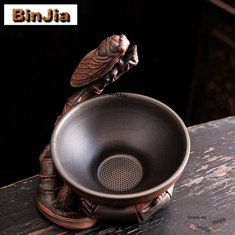 Handamde Cicada Fish Purple Pottery Tea Separator Infusor Tea Strainer Dispenser Tea Maker Tea Filter Chinese Tea Set Ornaments