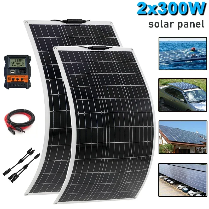 PET 18V 300W Solar Panel Kit Charge 12V Battery Protable Flexible Solar Cells Battery Charger for Camping Car RV Mobile Phone