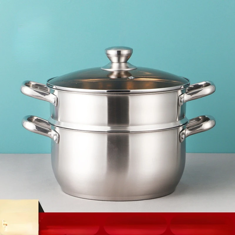 

Stainless steel steamer double soup pot household 26CM thickened about 3.5kg induction cooker kitchen cookware wholesale.