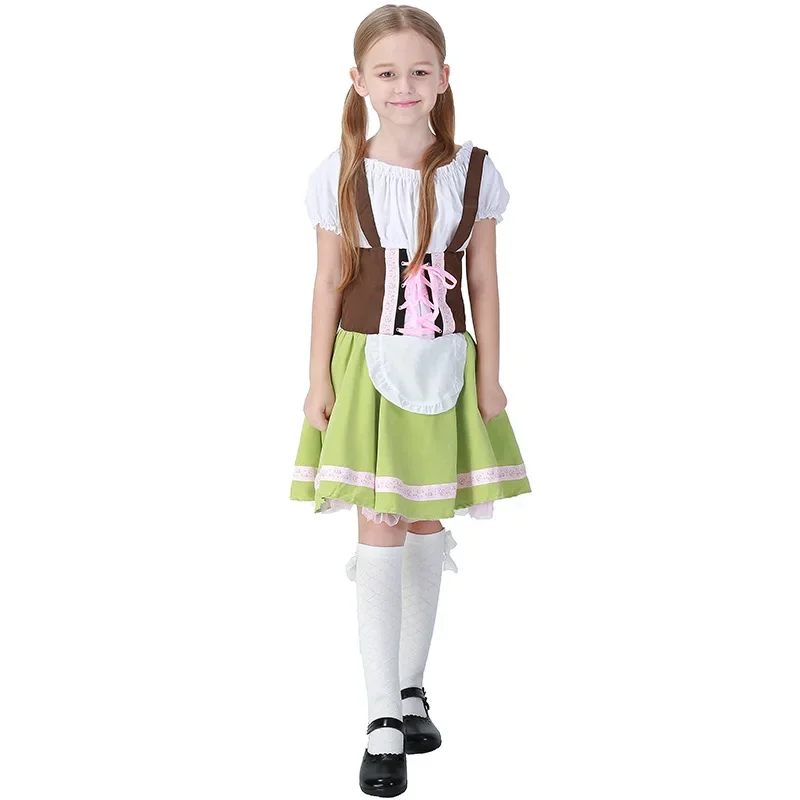 Child Girls Beer Maid Cosplay Outfit Oktoberfest Parade Costume Bavarian Traditional Tavern Wench Halloween Carnival Party Dress