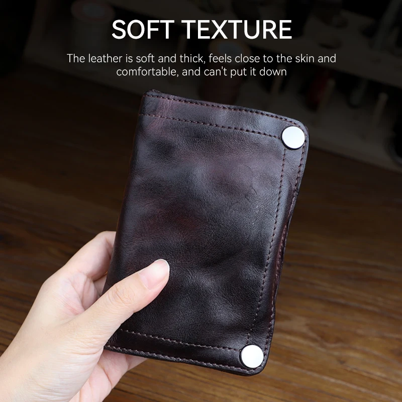 Original Leather Wrinkle Wallet Brand 100% Cow Leather Vertical Mens Wallets Vintage Money Clips Luxury Men Short Billfold Purse