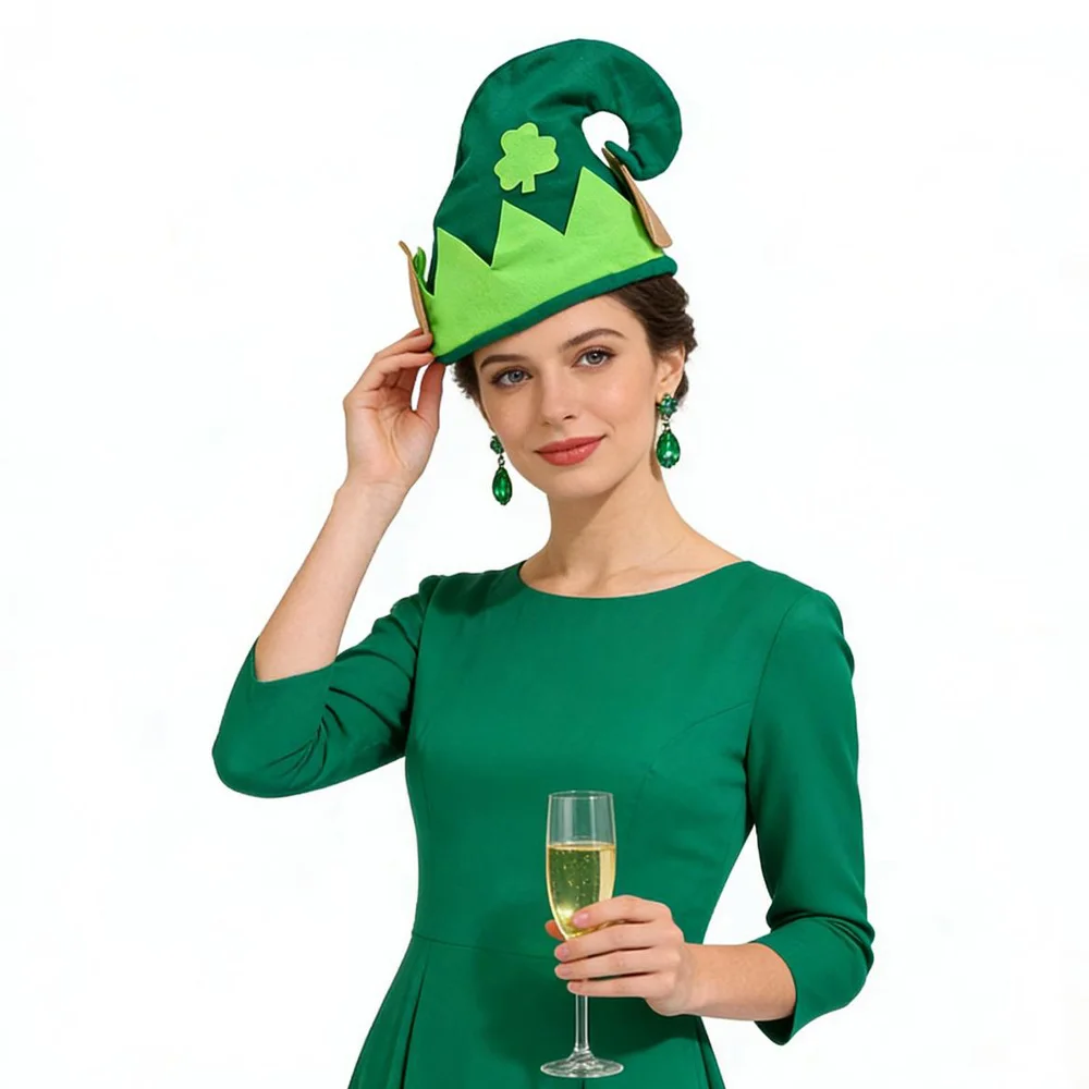 Festival irlandês dia de são patrício chapéu verde cosplay irlanda três folhas trevo elfo headpiece boné carnaval festa traje adereços