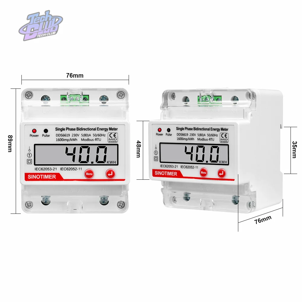 Single Phase AC 230V 60A Electricity Energy Meter KWH RS485 Modbus RTU Communication Pulse Output Power for Electrician Tool