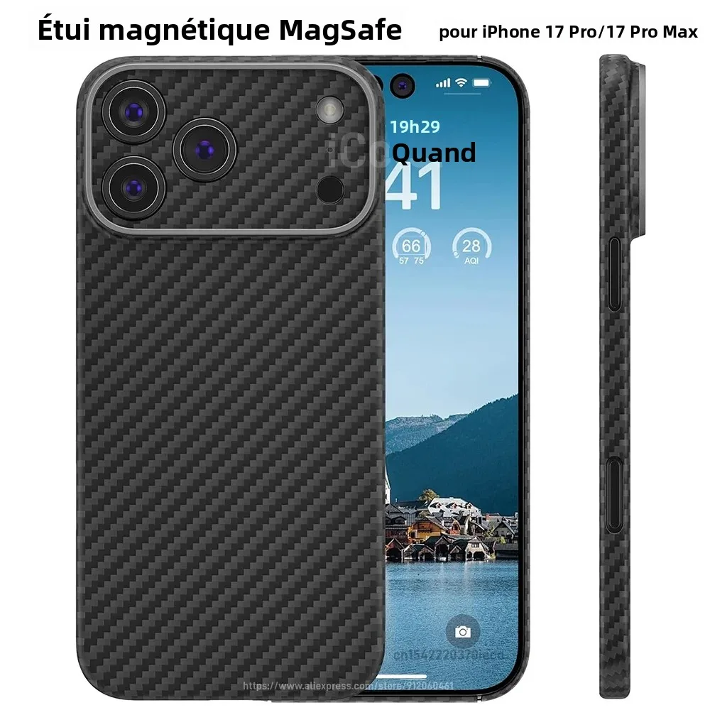 Étui magnétique pour iPhone Air/17 Pro/17 Pro Max, étui en Fiber d'aramide véritable avec couverture Ultra mince MagSafe avec sensation tactile sans boîtier