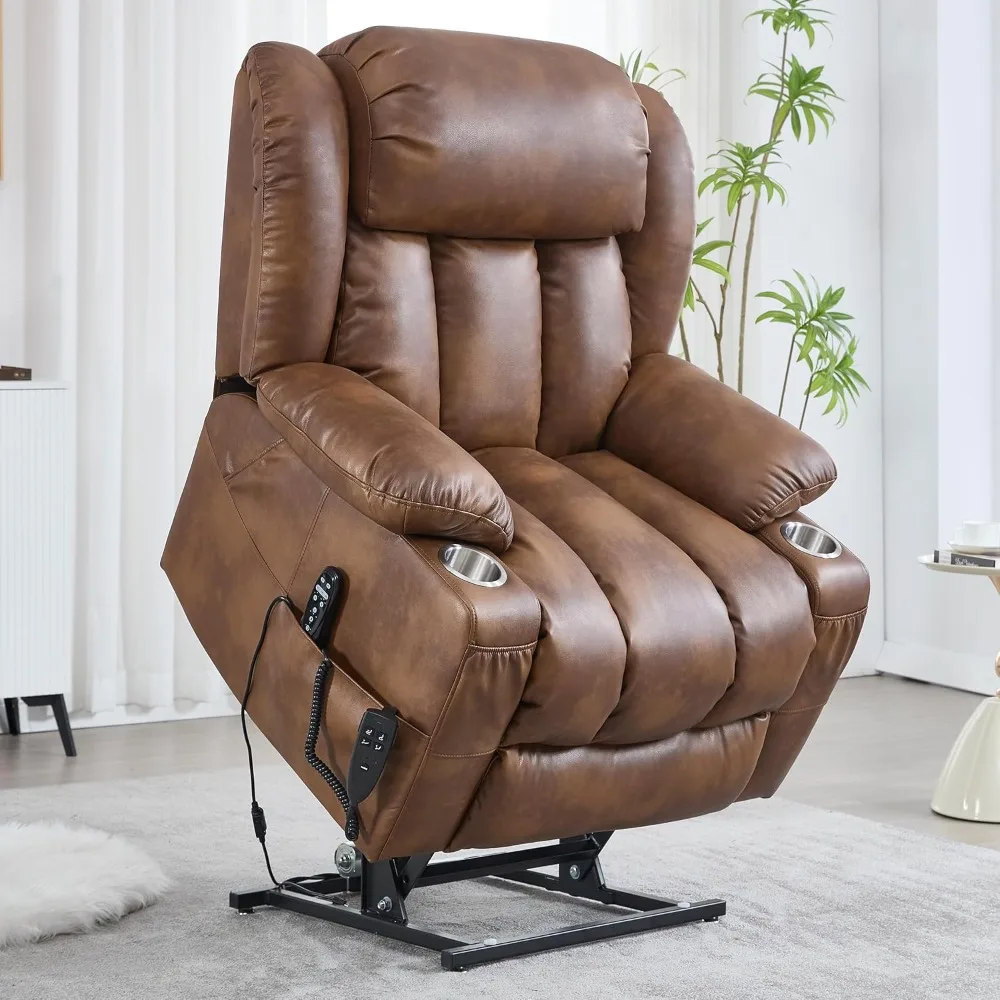 Lay Flat Lift Recliner Chair with Massage & Heat for Elderly People, Electric Power Lift Chair with Dual Motor, Cup Holders