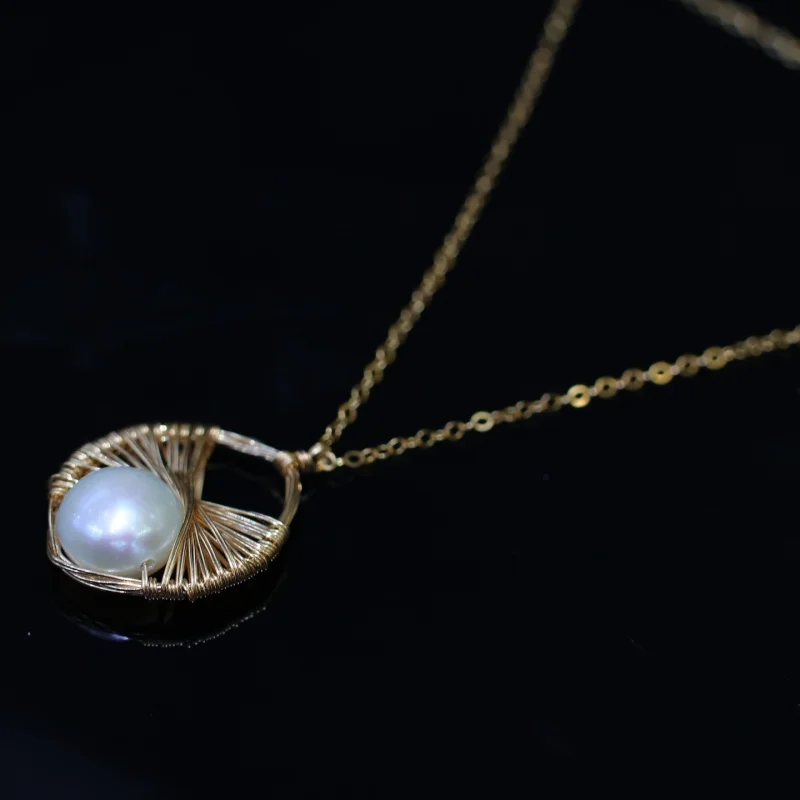 

SGARIT Natural Freshwater Pearl 14K Gold Filled Necklace for Women Korean Fashion Sweet Sexy Female Clavicle Chain Jewelry