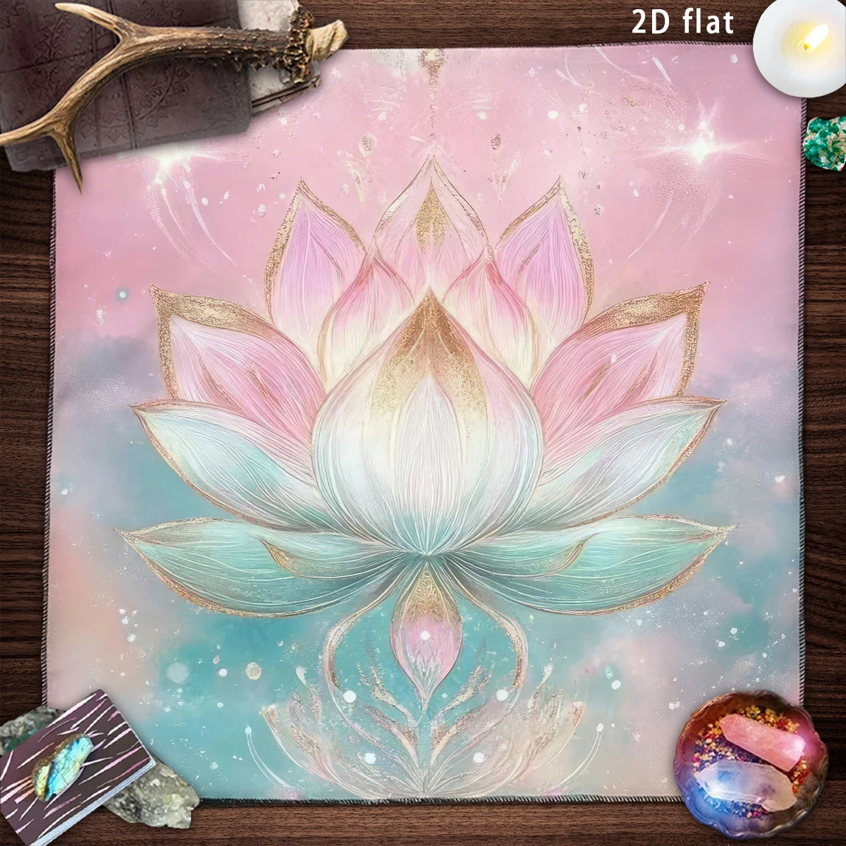 Mystical Ethereal Lotus Flower Tarot Card Tablecloth Altar Cloth Pink and White for Lotus Table Cloth For Witch Divination Mat