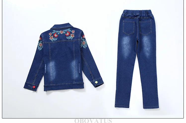 Modisches Kinder-Mädchen-Denim-2-Teiler-Set: Jacke und Jeans mit Blumenstickerei, Vintage-Frühlingskleidung für Kinder – Detail 7