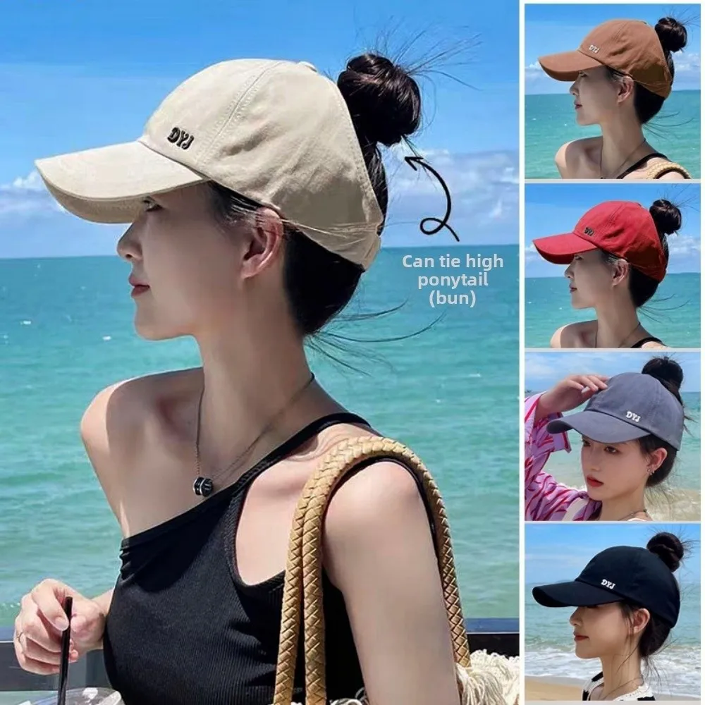 New with Open Top Summer Women's Ponytail Hat Casual Versatile Baseball Cap Letter Embroidery Back Opening Design Hat