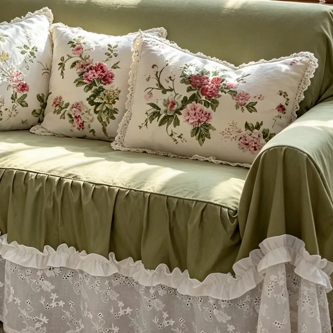 French Korean Retro Princess Pastoral Rose Garden Cotton Sofa Towel Sofa Cover Lace Skirt Hem Design 2 and 3 Seater Sofa