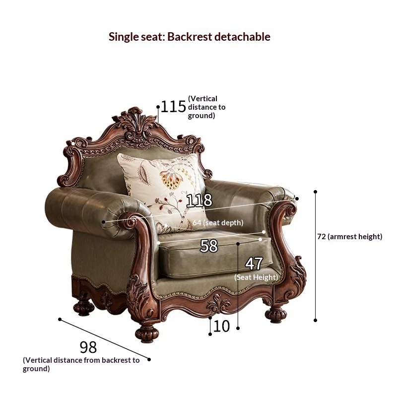 #American Retro Solid Wood Sofa Made of Genuine Leather Material, Villa Large-sized Sofa, Soft and Comfortable