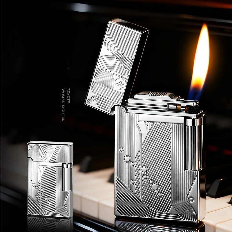 Loud Voice, Slant Fire, Open Flame, Grinding Wheel Butane Gas Lighter, Inflatable Pipe Lighter Smoking Accessories Gifts for Men