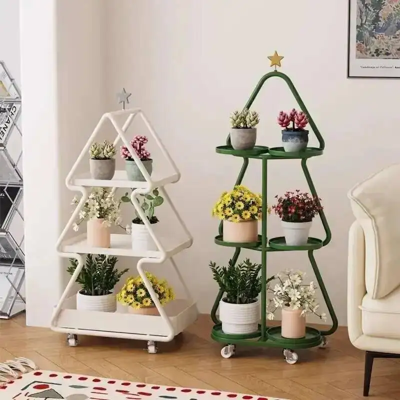 

Wrought Iron Flower Stand Shelf Balcony Mobile Flower Pot New Living Room Flower Stand Floor-to-ceiling Succulent Bracket Decor