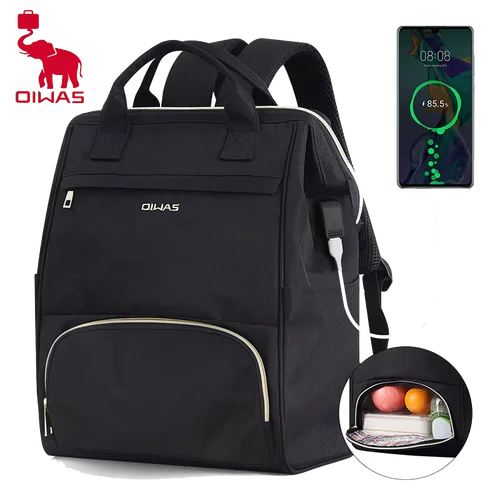 OIWAS Mochila de almuerzo para mujer, mochila para ordenador portátil de 15,6 pulgadas, mochila térmica aislada con puerto USB, hombres, viajes, trabajo, picnics, senderismo