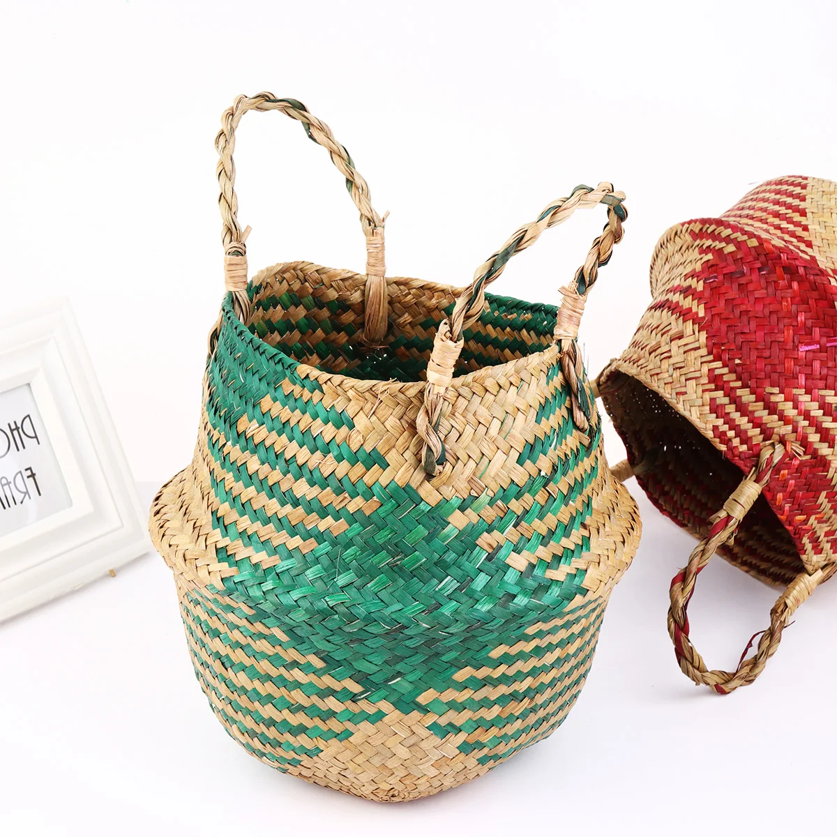 

Large Wicker Rattan Baskets Storage Basket Eco Friendly Foldable Straw Potted Linen Plant Weaved Box Home Storage