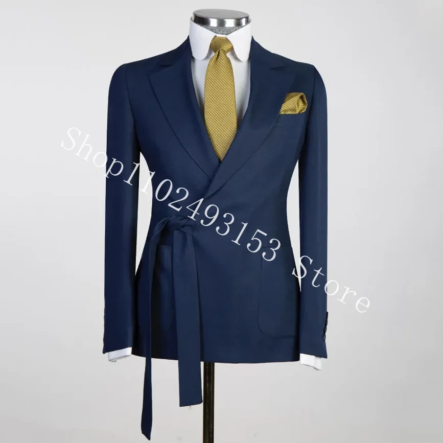 

New Fashion Navy Blue Men Suits Slim Fit 2 Pieces Suits Blazer Pants Casual Groomsmen Bridegroom Wedding Tuxedos Costume Homme