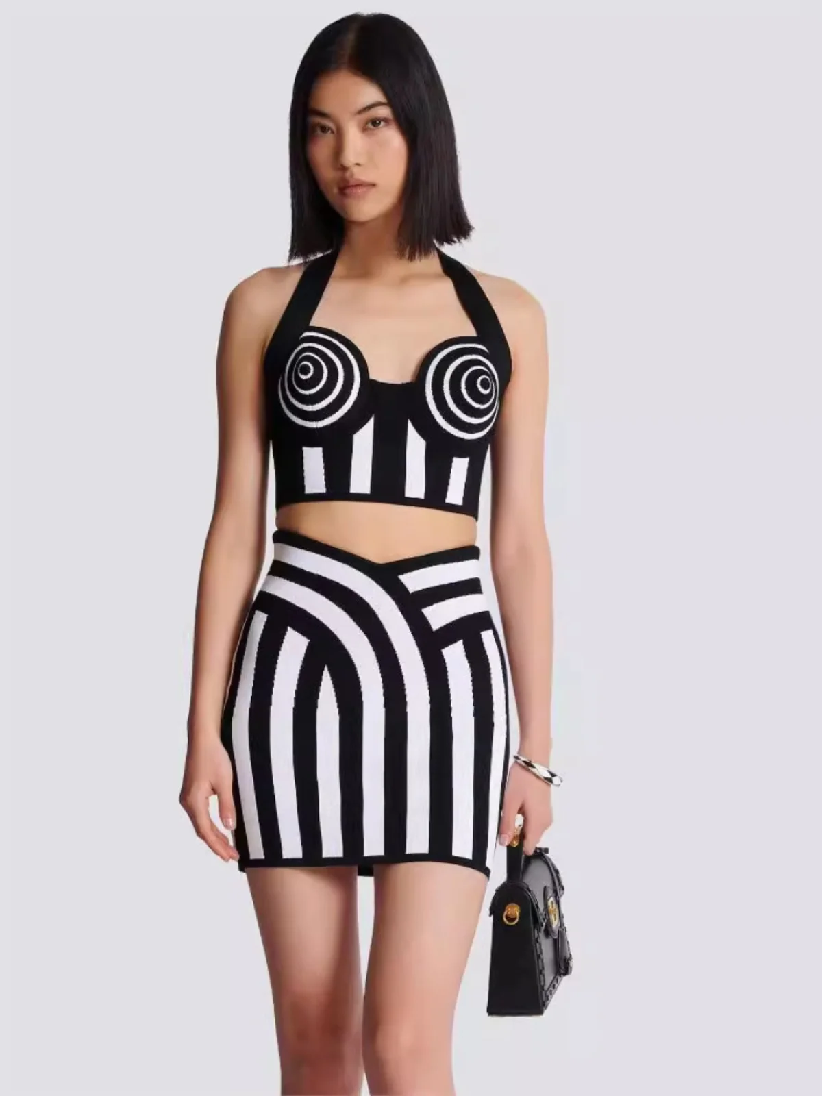 

Bla White Striped Bandage Dr Suit Set Women's Ethnic Costume Stage Performance Dr Summer 2024 Faion Trend