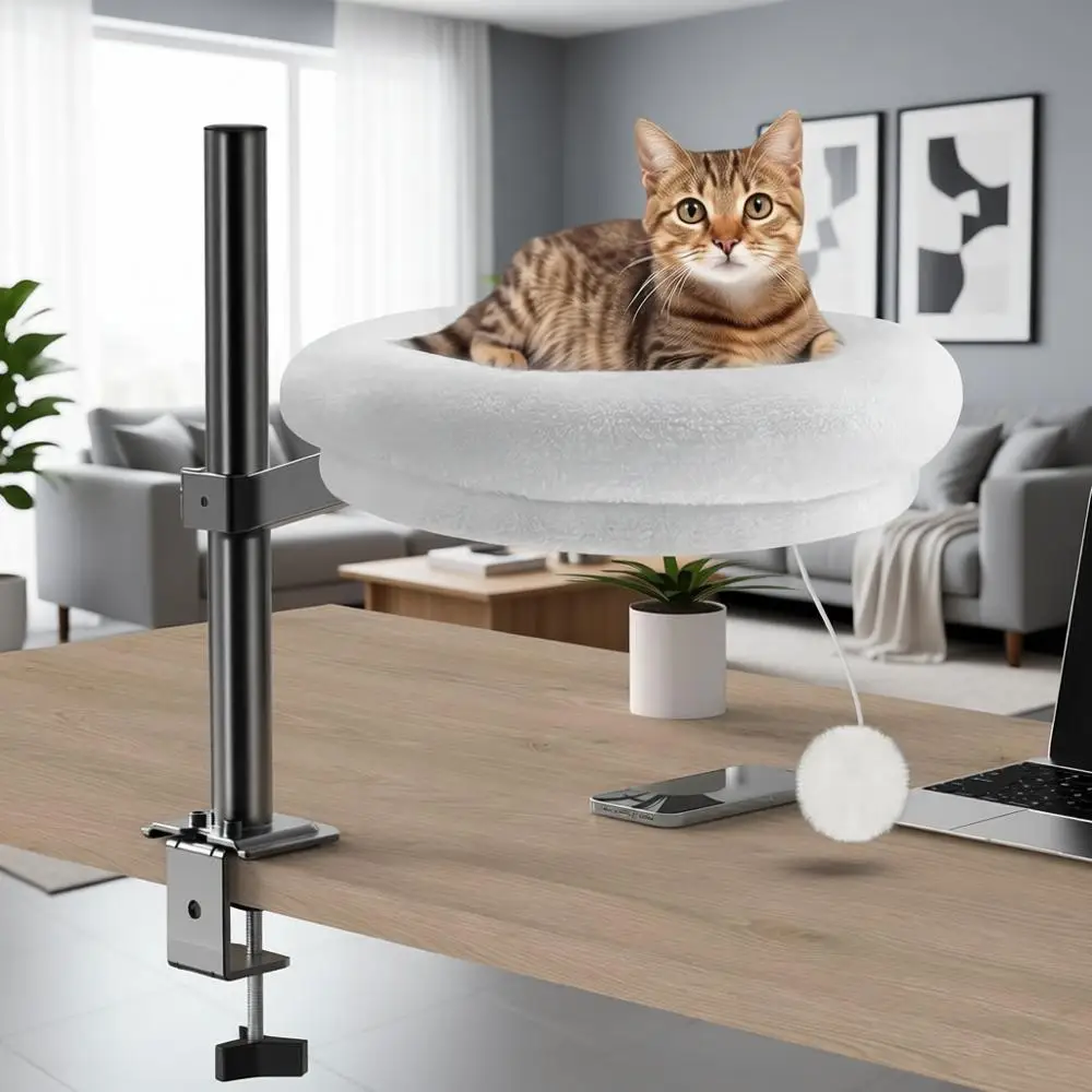 

Круглый гамак-лежанка для кошек, 360 градусов ° Регулируемая по высоте и повороту, удобная моющаяся мягкая подушка, металлический каркас, прикроватная подставка для животных