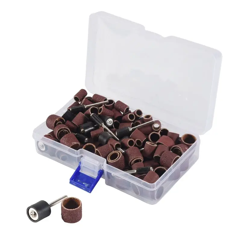 N96R 132 Pieces Drum Sander Set With Free Box Including 120 Pieces Nail Sanding Band Sleeves And 12 Pieces Drum Mandrels For Dre