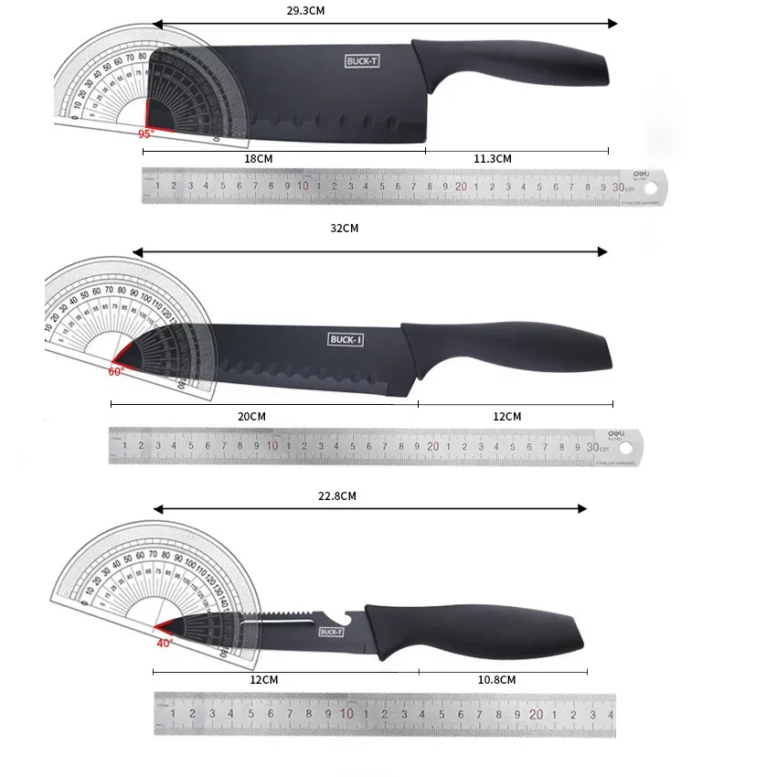 Kitchen knife set combination, high-end gift knife, household kitchen knife black blade fruit knife with omelette dish holder