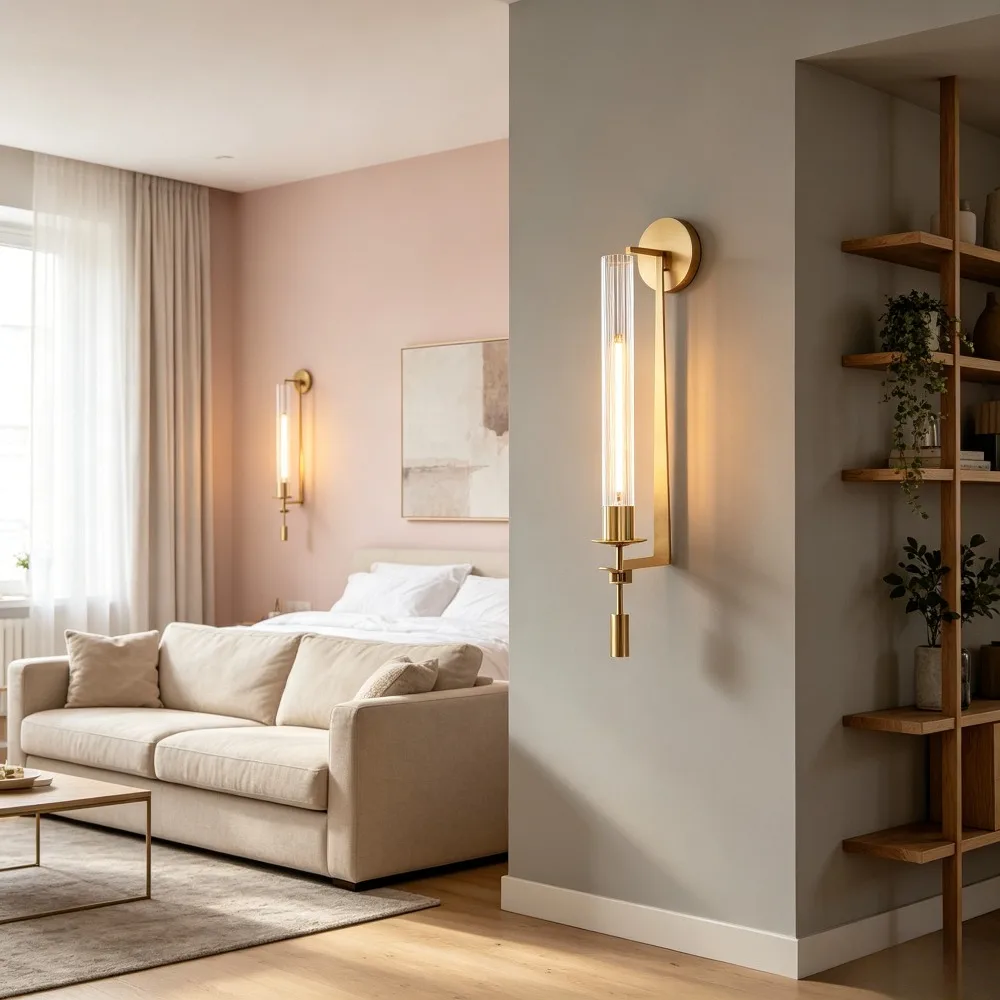 Glass Tube Wall Lamps Modern Living Room Study Aisle Hotel Home Decor Indoor Lighting Fixtures Bedside Brass Wall Sconce