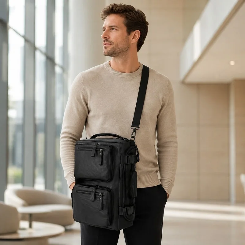 Men 4 Way Convertible Travel Duffel Backpack with Shoe Compartment Shoulder Crossbody Top Handle Business Bag