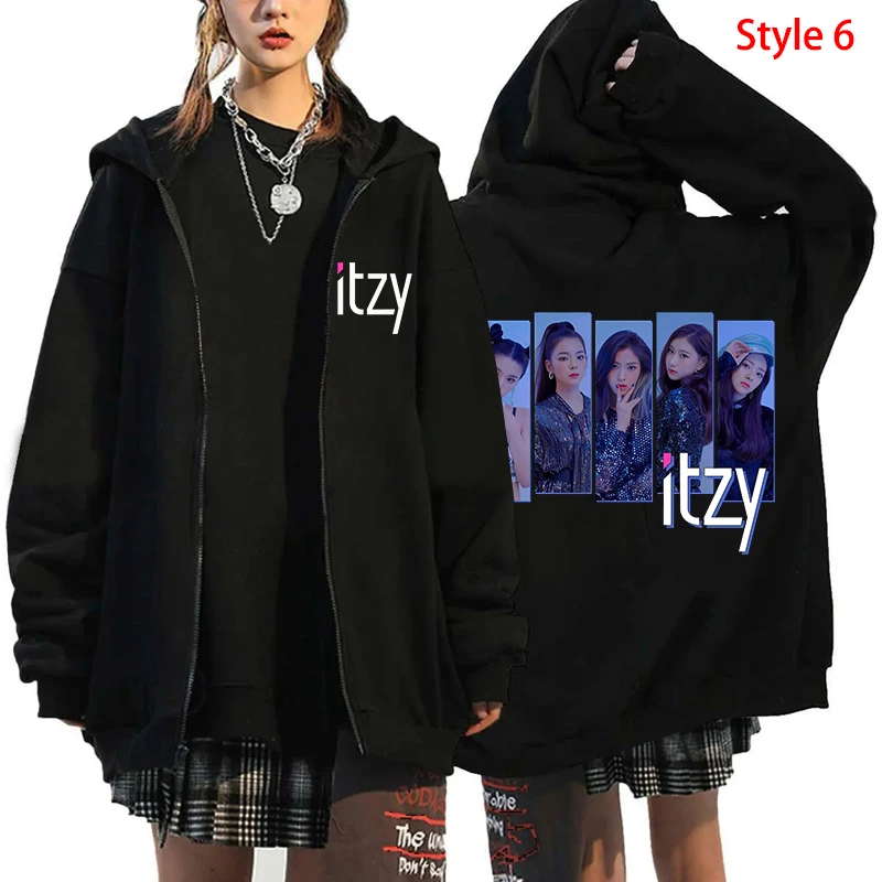 Kpop Itzy Fashion Men Women Zipper Hoodie Sweatshirt Harajuku Autumn Winter Long Sleeve Fleece Oversized Y2k Zip Up Jacket Coats