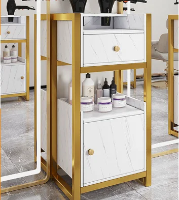 Modern Gold Salon Furniture Barber Shop Trolley Beauty Hair Shelf Storage Cabinet